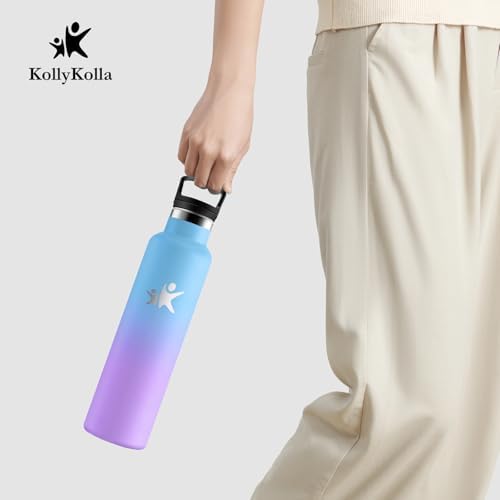 KollyKolla Edelstahl Trinkflasche 1L – Auslaufsichere, BPA-freie Thermoskanne mit Strohhalm für Sport & Reisen