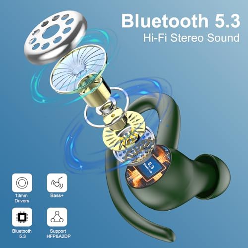 Sportliche Bluetooth Kopfhörer - Kabellos mit 5.3, ENC Mikrofon, 48Std Tiefbass und IPX7 Wasserfest!