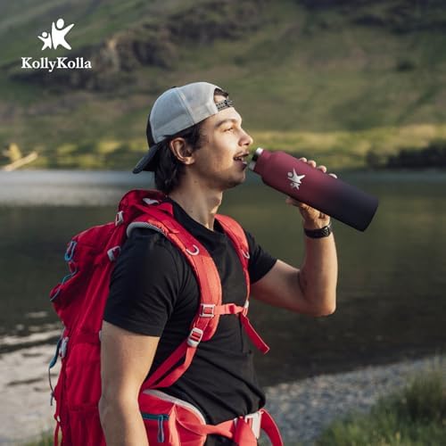 KollyKolla Edelstahl Trinkflasche 1L – Auslaufsichere, BPA-freie Thermoskanne mit Strohhalm für Sport & Reisen