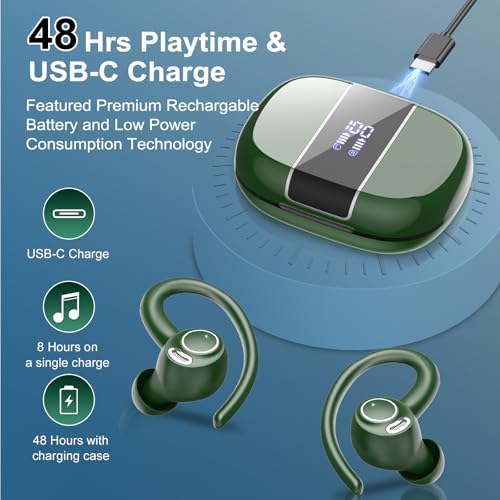 Sportliche Bluetooth Kopfhörer - Kabellos mit 5.3, ENC Mikrofon, 48Std Tiefbass und IPX7 Wasserfest!