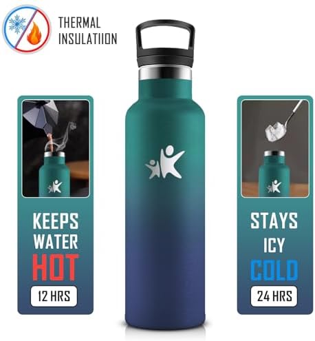 KollyKolla Edelstahl Trinkflasche 1L – Auslaufsichere, BPA-freie Thermoskanne mit Strohhalm für Sport & Reisen