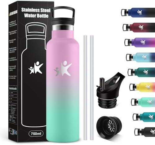 KollyKolla Edelstahl Trinkflasche 1L – Auslaufsichere, BPA-freie Thermoskanne mit Strohhalm für Sport & Reisen