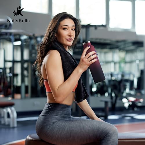 KollyKolla Edelstahl Trinkflasche 1L – Auslaufsichere, BPA-freie Thermoskanne mit Strohhalm für Sport & Reisen
