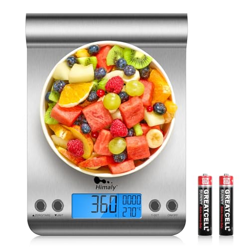 Himaly 5KG Digitale Küchenwaage aus Edelstahl mit Abnehmbarer Schüssel für Backen und Kochen, Tara-Funktion und LCD-Disp