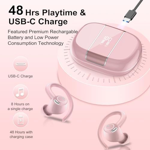 Sportliche Bluetooth Kopfhörer - Kabellos mit 5.3, ENC Mikrofon, 48Std Tiefbass und IPX7 Wasserfest!