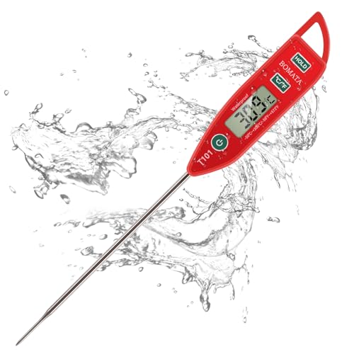 BOMATA IPX7 Wasserdichtes Lebensmittelthermometer für Kochen und Grillen – Sofort ablesbar mit langer Sonde!