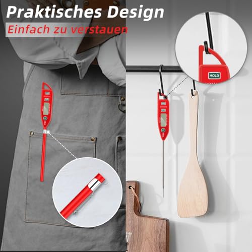 BOMATA IPX7 Wasserdichtes Lebensmittelthermometer für Kochen und Grillen – Sofort ablesbar mit langer Sonde!