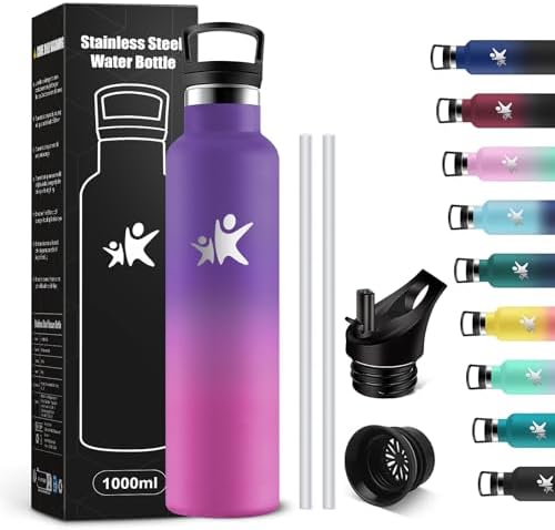 KollyKolla Edelstahl Trinkflasche 1L – Auslaufsichere, BPA-freie Thermoskanne mit Strohhalm für Sport & Reisen