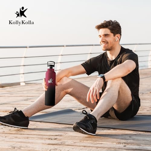 KollyKolla Edelstahl Trinkflasche 1L – Auslaufsichere, BPA-freie Thermoskanne mit Strohhalm für Sport & Reisen