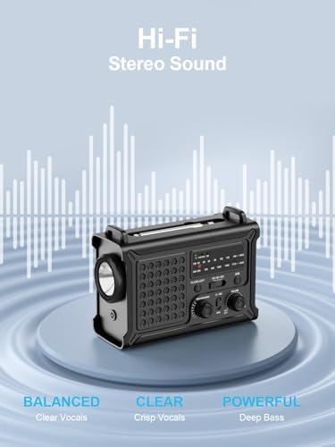 ROCAM Notfallradio 12000mAh - Tragbares Kurbelradio mit Solarpanel & LED für Camping & Notfälle