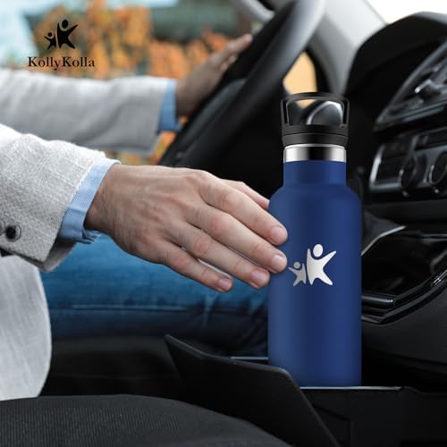 KollyKolla Edelstahl Trinkflasche 1L – Auslaufsichere, BPA-freie Thermoskanne mit Strohhalm für Sport & Reisen