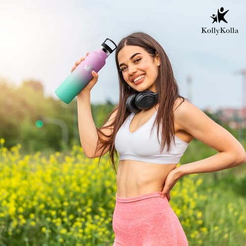 KollyKolla Edelstahl Trinkflasche 1L – Auslaufsichere, BPA-freie Thermoskanne mit Strohhalm für Sport & Reisen