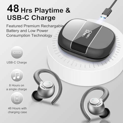 Sportliche Bluetooth Kopfhörer - Kabellos mit 5.3, ENC Mikrofon, 48Std Tiefbass und IPX7 Wasserfest!