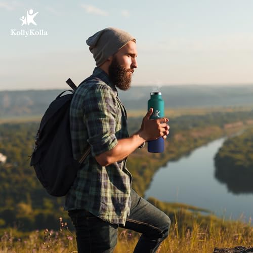 KollyKolla Edelstahl Trinkflasche 1L – Auslaufsichere, BPA-freie Thermoskanne mit Strohhalm für Sport & Reisen