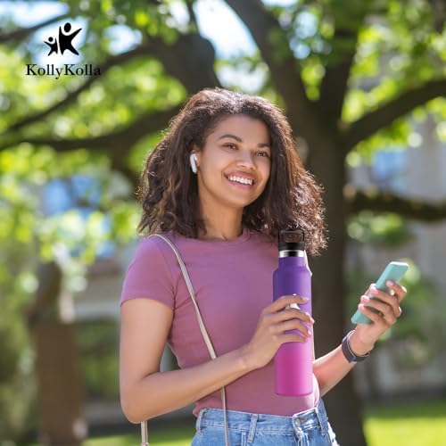 KollyKolla Edelstahl Trinkflasche 1L – Auslaufsichere, BPA-freie Thermoskanne mit Strohhalm für Sport & Reisen