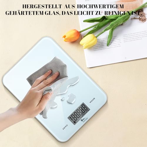 Himaly 5KG Digitale Küchenwaage aus Edelstahl mit Abnehmbarer Schüssel für Backen und Kochen, Tara-Funktion und LCD-Disp