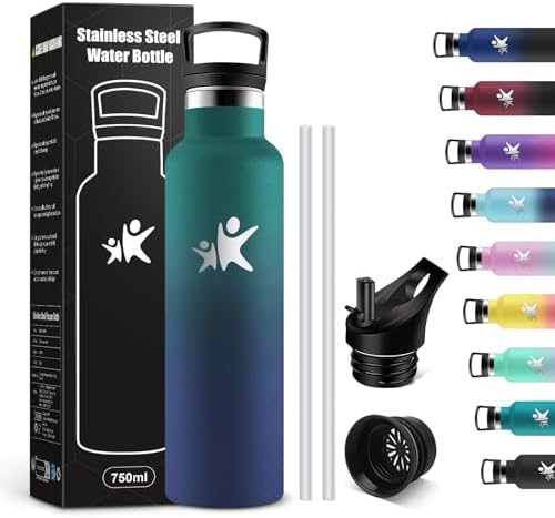 KollyKolla Edelstahl Trinkflasche 1L – Auslaufsichere, BPA-freie Thermoskanne mit Strohhalm für Sport & Reisen