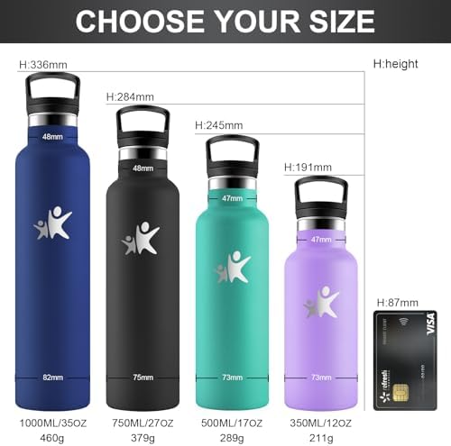 KollyKolla Edelstahl Trinkflasche 1L – Auslaufsichere, BPA-freie Thermoskanne mit Strohhalm für Sport & Reisen