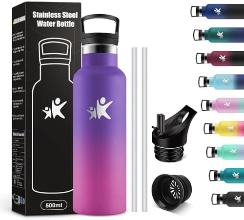 KollyKolla Edelstahl Trinkflasche 1L – Auslaufsichere, BPA-freie Thermoskanne mit Strohhalm für Sport & Reisen