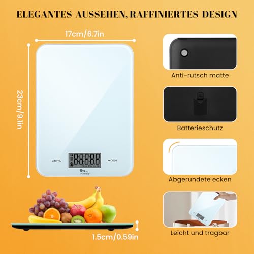 Himaly 5KG Digitale Küchenwaage aus Edelstahl mit Abnehmbarer Schüssel für Backen und Kochen, Tara-Funktion und LCD-Disp