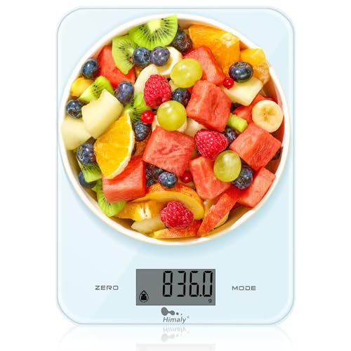 Himaly 5KG Digitale Küchenwaage aus Edelstahl mit Abnehmbarer Schüssel für Backen und Kochen, Tara-Funktion und LCD-Disp