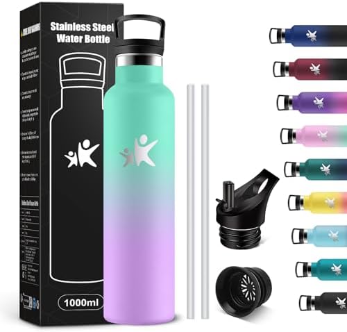 KollyKolla Edelstahl Trinkflasche 1L – Auslaufsichere, BPA-freie Thermoskanne mit Strohhalm für Sport & Reisen