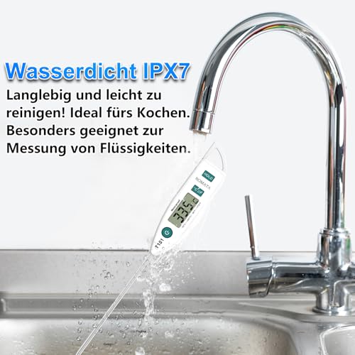 BOMATA IPX7 Wasserdichtes Lebensmittelthermometer für Kochen und Grillen – Sofort ablesbar mit langer Sonde!