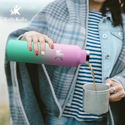 KollyKolla Edelstahl Trinkflasche 1L – Auslaufsichere, BPA-freie Thermoskanne mit Strohhalm für Sport & Reisen