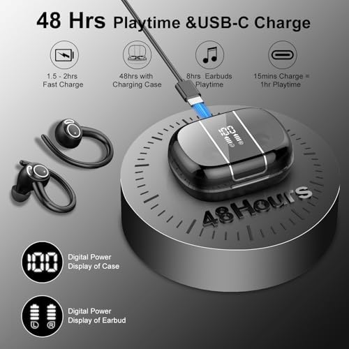 Sportliche Bluetooth Kopfhörer - Kabellos mit 5.3, ENC Mikrofon, 48Std Tiefbass und IPX7 Wasserfest!