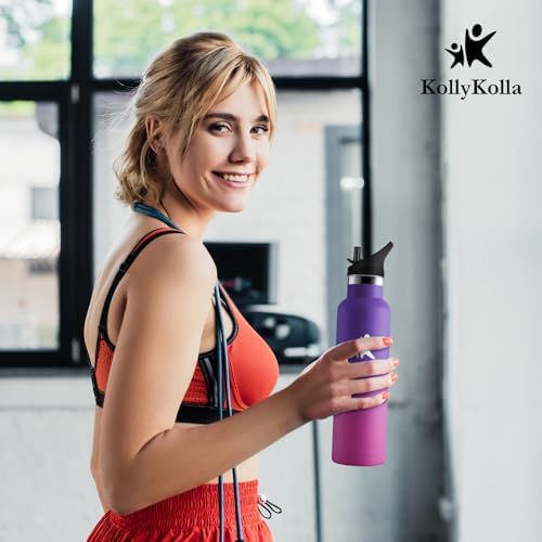 KollyKolla Edelstahl Trinkflasche 1L – Auslaufsichere, BPA-freie Thermoskanne mit Strohhalm für Sport & Reisen