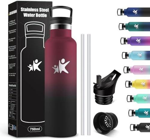 KollyKolla Edelstahl Trinkflasche 1L – Auslaufsichere, BPA-freie Thermoskanne mit Strohhalm für Sport & Reisen