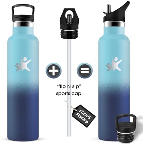 KollyKolla Edelstahl Trinkflasche 1L – Auslaufsichere, BPA-freie Thermoskanne mit Strohhalm für Sport & Reisen