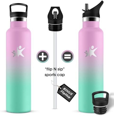 KollyKolla Edelstahl Trinkflasche 1L – Auslaufsichere, BPA-freie Thermoskanne mit Strohhalm für Sport & Reisen