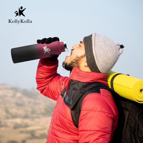 KollyKolla Edelstahl Trinkflasche 1L – Auslaufsichere, BPA-freie Thermoskanne mit Strohhalm für Sport & Reisen