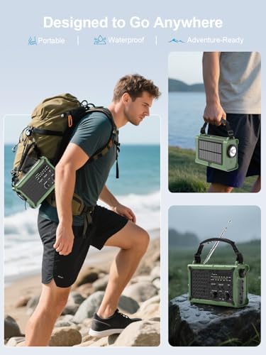 ROCAM Notfallradio 12000mAh - Tragbares Kurbelradio mit Solarpanel & LED für Camping & Notfälle