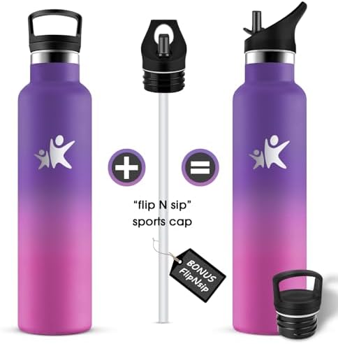 KollyKolla Edelstahl Trinkflasche 1L – Auslaufsichere, BPA-freie Thermoskanne mit Strohhalm für Sport & Reisen