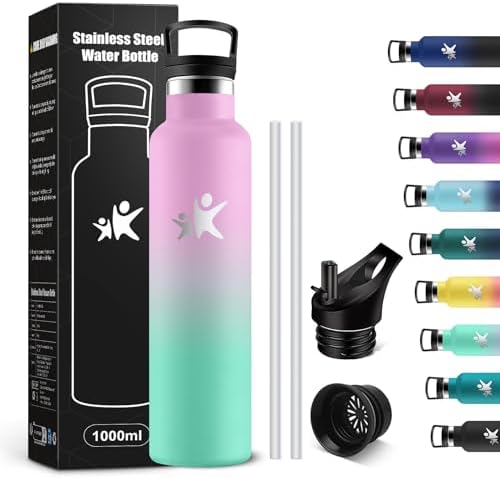 KollyKolla Edelstahl Trinkflasche 1L – Auslaufsichere, BPA-freie Thermoskanne mit Strohhalm für Sport & Reisen