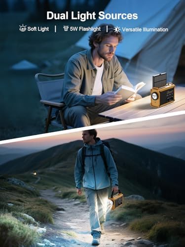 ROCAM Notfallradio 12000mAh - Tragbares Kurbelradio mit Solarpanel & LED für Camping & Notfälle