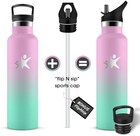 KollyKolla Edelstahl Trinkflasche 1L – Auslaufsichere, BPA-freie Thermoskanne mit Strohhalm für Sport & Reisen