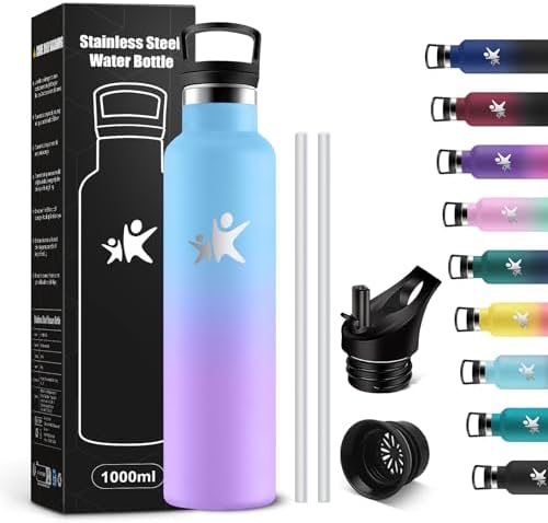 KollyKolla Edelstahl Trinkflasche 1L – Auslaufsichere, BPA-freie Thermoskanne mit Strohhalm für Sport & Reisen