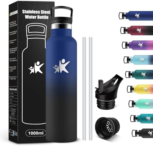 KollyKolla Edelstahl Trinkflasche 1L – Auslaufsichere, BPA-freie Thermoskanne mit Strohhalm für Sport & Reisen