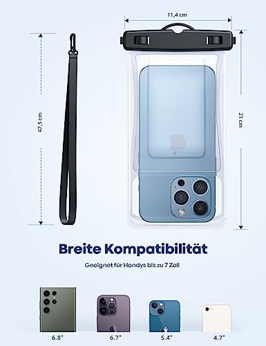 Lamicall Wasserdichte Handyhülle - IPX8 Unterwasser Tasche für Schwimmen, 2 Stück für iPhone & Samsung bis 7 Zoll