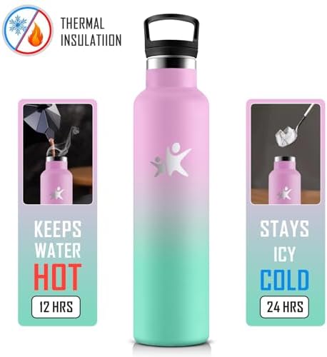 KollyKolla Edelstahl Trinkflasche 1L – Auslaufsichere, BPA-freie Thermoskanne mit Strohhalm für Sport & Reisen