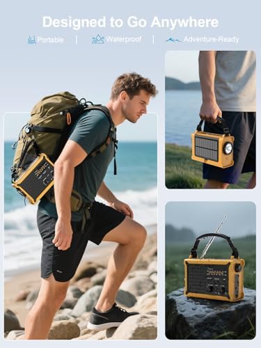 ROCAM Notfallradio 12000mAh - Tragbares Kurbelradio mit Solarpanel & LED für Camping & Notfälle