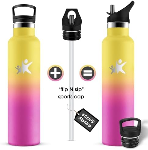 KollyKolla Edelstahl Trinkflasche 1L – Auslaufsichere, BPA-freie Thermoskanne mit Strohhalm für Sport & Reisen