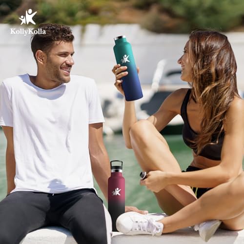 KollyKolla Edelstahl Trinkflasche 1L – Auslaufsichere, BPA-freie Thermoskanne mit Strohhalm für Sport & Reisen