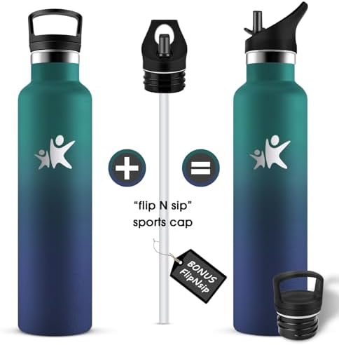 KollyKolla Edelstahl Trinkflasche 1L – Auslaufsichere, BPA-freie Thermoskanne mit Strohhalm für Sport & Reisen