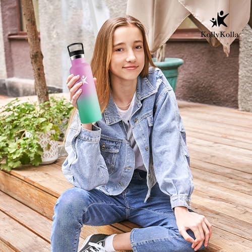 KollyKolla Edelstahl Trinkflasche 1L – Auslaufsichere, BPA-freie Thermoskanne mit Strohhalm für Sport & Reisen