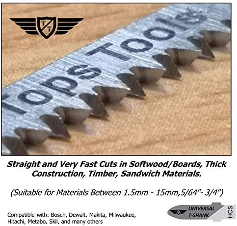 15 x TopsTools T101AO Stichsägeblätter für präzise Schnittführung – kompatibel mit Bosch, Dewalt, Makita & mehr
