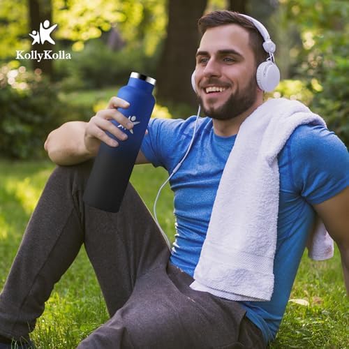 KollyKolla Edelstahl Trinkflasche 1L – Auslaufsichere, BPA-freie Thermoskanne mit Strohhalm für Sport & Reisen